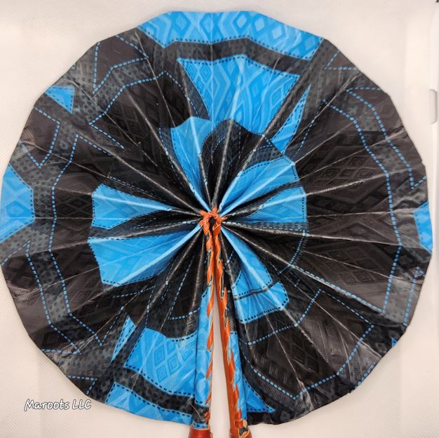 Ankara folding Fan-Black and blue Maroots Store