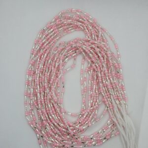 Colorful African Waistbeads [Pink with Silver]