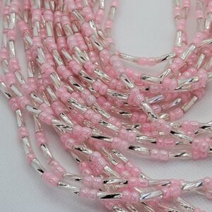 Colorful African Waistbeads [Pink with Silver]